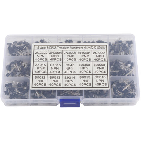 Kit de 600 transistors TO-92 de 15 types différents, assortiment varié.