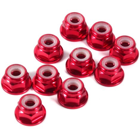 Lot de 10 écrous hexagonaux autobloquants M3 en aluminium avec insert en nylon, rouge foncé