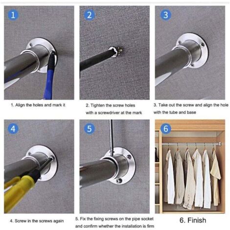 Barre De Penderie Support Tringle Penderie En Acier Inoxydable, MYLERCT 38 Mm Réglable Support De Tige De Bride, 2 Support De Tringle