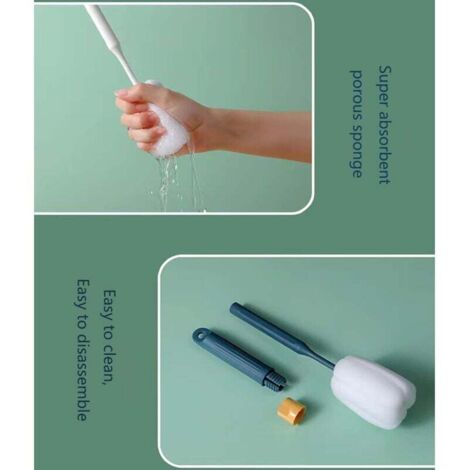 Lot De 3 Brosses De Nettoyage Pour Bouteilles Et Tasses - Longue Poignée Et Tête Éponge - Couleur Aléatoire éponge Nettoyage Goulot étroit