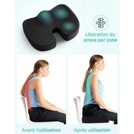 Coussin Coccyx WUFANC Ergonomique Mousse Mémoire - Soulagement Sciatique, Bureau, Voiture, Fauteuil Roulant Coussin Bureau 46x46x10cm