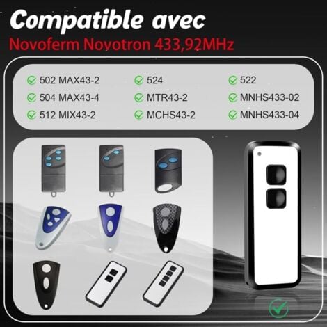 NOVOFERM NOVOTRON 502 MAX43-2 504 MAX43-4 512 MIX43-2 Porte De Garage Télécommande 433.92MHz NOVOFERM MINI-NOVOTRON 522 524 Design