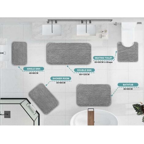 Tapis De Bain Antidérapant PURRUGS 50x76 Cm Gris Clair – Microfibre Ultra Doux Absorbant Et Éco-responsable