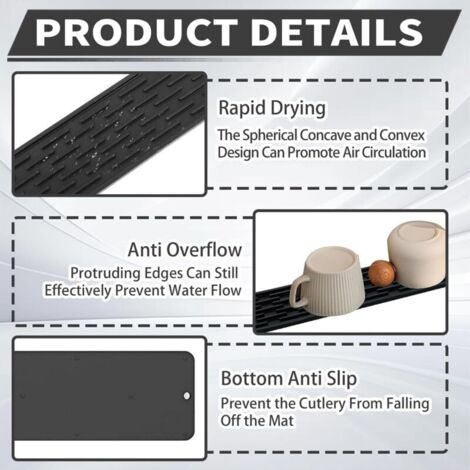 Faucet Tapis Pour Cuisine 42 X 10 Cm Tapis D'égouttement étroit En