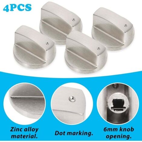 Spares2go Lot de 4 boutons de commande pour four et cuisine (lot de 1, 2, 3, 4, 5 ou 6 + adaptateurs, argent