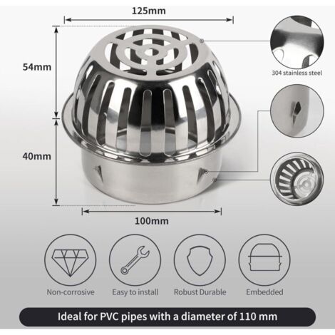 2 Protèges Gouttières Anti-Feuilles Acier Inoxydable - Filtre Crapaudine Pour Tuyaux 110mm 160mm