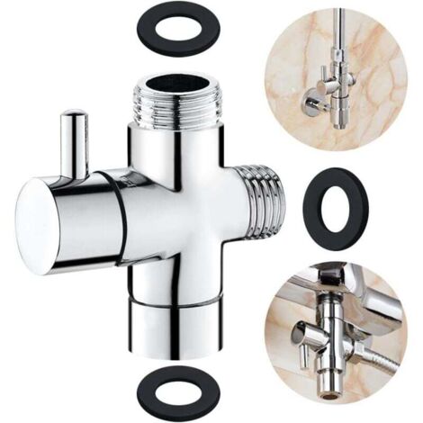 3 Voies Soupape, Laiton Massif G1/2 Douchette Composants de Douche Adaptateur Inverseur Système de Douche pièce de Rechange,Valve de Dérivation de Douche Raccord Universels,Chrome Poli
