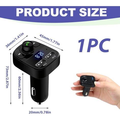 Adaptateur Bluetooth Voiture Avec FM Et Charge Rapide - 2 Ports USB + Type-C - Micro Réduction De Bruit - LED RGB