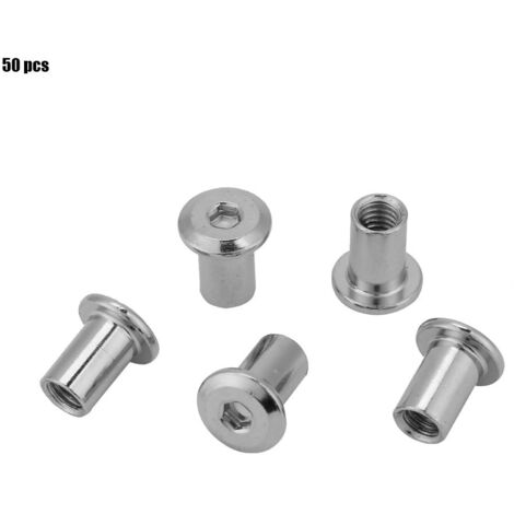 Écrous plats en nickel plaqué fer, écrous hexagonaux à tête ronde, manchon pour meubles (M615, 50 pièces)