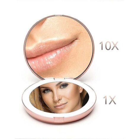 Miroir Grossissant Maquillage OTraki LED 10X/1X Lumineux - Miroir Voyage Rechargeable 1200mAh Avec 3 Couleurs D'Éclairage, Portable Blanc