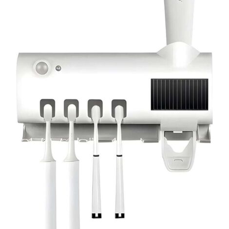 Stérilisateur de brosse à dents intelligent, porte-brosse à dents domestique avec distributeur de dentifrice, facile à installer, blanc (1/4)
