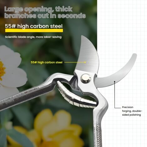 Sécateur de jardinage, grand sécateur à main en acier inoxydable pour une coupe lisse et propre, ciseaux de jardin professionnels pour couper des fleurs vivantes, des plantes, des branches légère