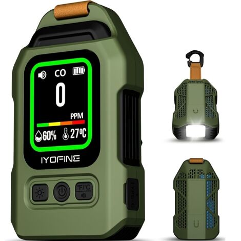 Détecteur de Monoxyde de Carbone Portable 4-en-1 avec Sirène Haute Puissance Capteurs CO, Température et Humidité, Lampe de Camping LED, Fixation Magnétique, Recharge USB, Écran HD pour (1/5)