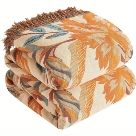 Couverture Bohème en Coton – Douce et Matelassée, Motif Floral pour Canapé et Salon (1/5)