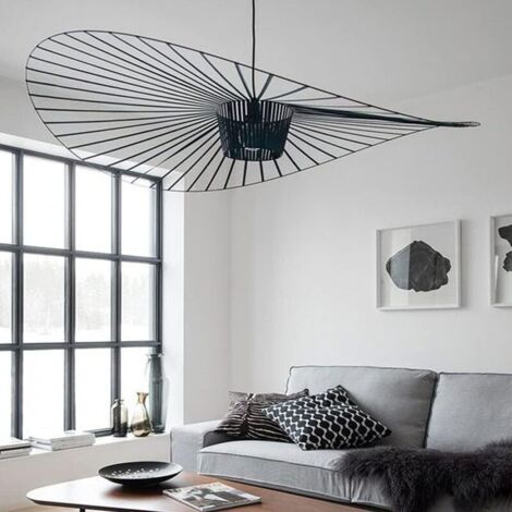 Lustre 120 cm, Suspension Rétro Vertigo Salon Lustre, Lampe LED E27 Max 40W, Conception de Chapeau en Tissu de Fibre de Verre Simple et CréAtive, Restaurant, Bar, Café,Noir,120cm (1/4)