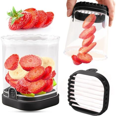 Coupe à fruits Trancheuse à fraises Trancheuse banane Coupe-raisin Trancheuse à œufs Coupe-fruits amovible avec plaque de poussée Gadget de cuisine créatif (noir)