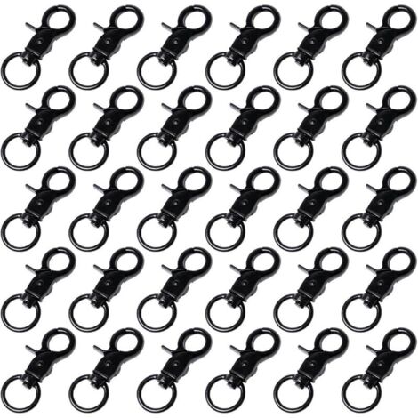 30 Pièces Fermoir Mousqueton Pivotants Noir Crochet Pivotant avec Mousqueton Ciseaux de Métal Petit Pivotante pour Porte Clé, Laisses De Chien