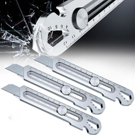 Cutter rétractable professionnel, couteau utilitaire polyvalent robuste de 18 mm, couteau utilitaire robuste en acier inoxydable pour la maison, l'école, le bureau (argent, 3 pièces)