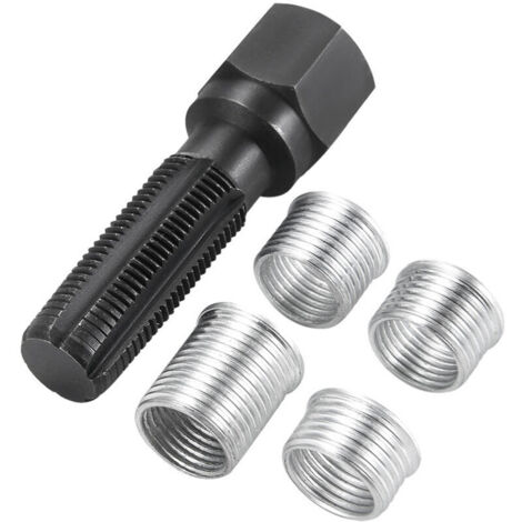Ensemble de 5 Outils de réparation de Filetage de Bougies d'allumage M14 x 1,25, Rethreading Bougie, Kit de refiletage de Culasse 4 Inserts