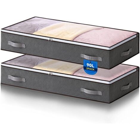 Sacs de rangement sous le lit de 90 L, lot de 2 sacs pliables pour organiser votre dressing sous le lit, grande capacité avec fenêtre transparente (1/4)