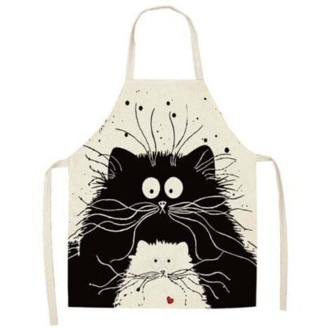 Tablier mignon à motif chat, tablier de cuisine en lin, idéal pour griller, cuisiner et peindre, unisexe, un cadeau parfait pour les parents. (1/4)