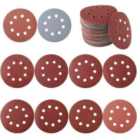 Paquet de 100 feuilles de papier de verre, adaptées aux ponceuses circulaires, grains 80/180/240/320/400/800/1000/1500/2000/3000, diamètre 125 mm — TRIMEC (1/4)