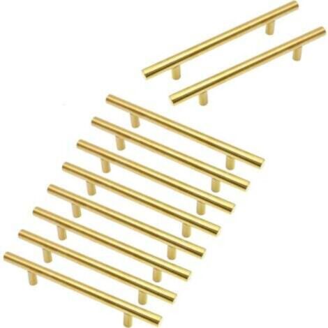Un ensemble de 10 poignées de meuble plaquées or, entraxe de 96 mm, poignées de tiroir en acier inoxydable, adaptées aux meubles de chambre et de cuisine, longueur de 150 mm. (1/4)