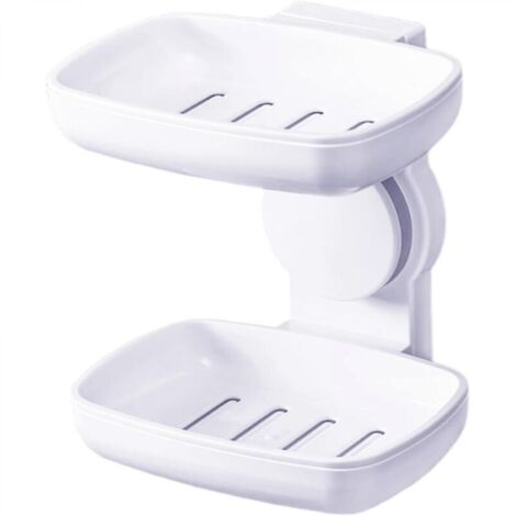 Porte-savon sans perçage, à ventouse, porte-savon de salle de bain, porte-savon de douche avec trou d'évacuation, porte-savon amovible en plastique. (1/4)