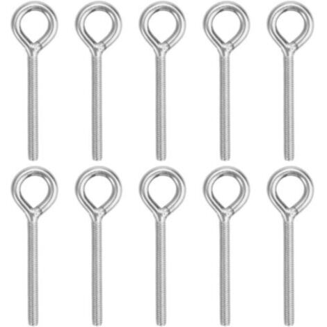 10 boulons à œil M6, boulons à œil en acier inoxydable 304, vis à œil à tige longue, boulons à œil à filetage extérieur de 74 mm, boulons à œil antirouille, pour la fixation et la suspension. (1/4)