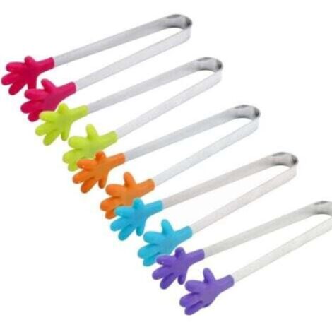 Cinq mini pinces à glaçons en acier inoxydable avec poignées antidérapantes en silicone, idéales pour la manipulation d'aliments en cuisine, etc., compactes et portables. (1/4)
