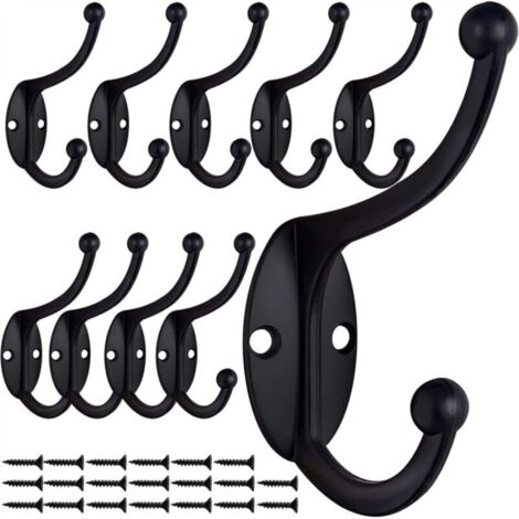 Noir - Lot de 10 crochets muraux vintage en métal, style rétro, pour porte-manteau, idéal pour salle de bain, cuisine, chambre, couloir. (1/4)