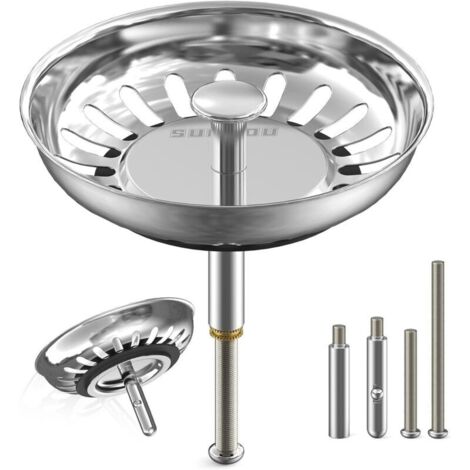 Ensemble de bonde d'évier anti-obstruction en acier inoxydable 79 mm – 2 goujons réglables + 1 goujon en acier inoxydable – Universel et robuste (1/4)
