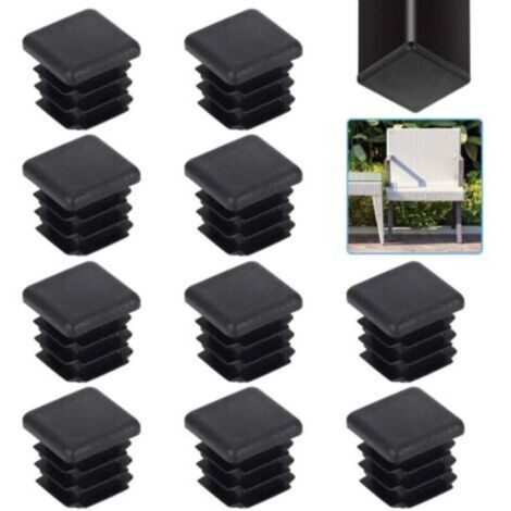 20 embouts en plastique pour tubes carrés de 20x20 mm  embouts noirs de type lame pour pieds de table, chaises, armoires et meubles massifs.