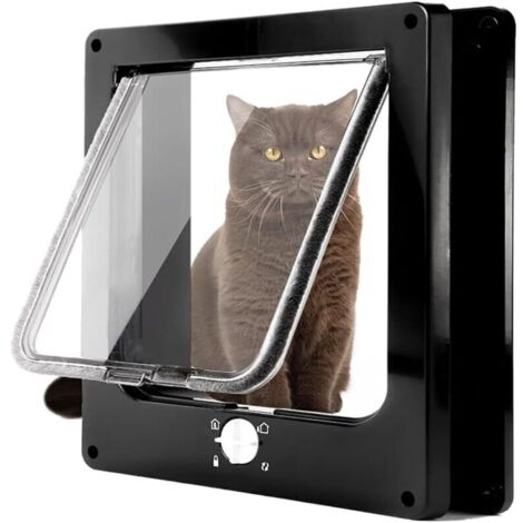 Porte pour chat noire de taille moyenne, porte magnétique à quatre voies, convient aux chats et aux petits chiens, facile à installer, porte pour animaux de compagnie coulissante manuelle à fixation m (1/4)