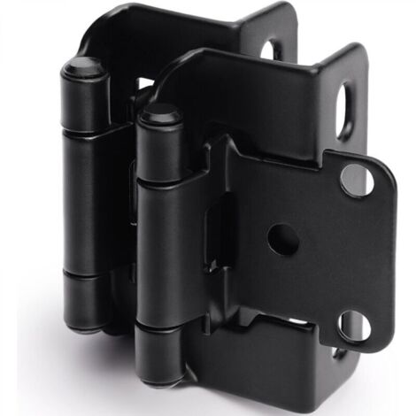 Ensemble de deux charnières noires à recouvrement de 1/2 pouce pour portes d'armoire (1 paire) – charnières semi-cachées à fermeture automatique (1/4)