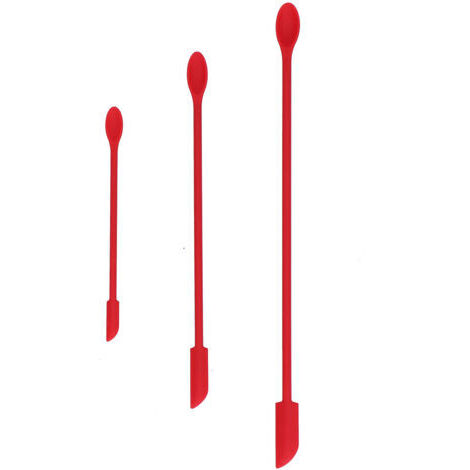 Petite spatule et longue spatule double en silicone rouge, idéales pour les mini pots de confiture, les gâteaux et la crème au beurre. Lot de trois. (1/5)