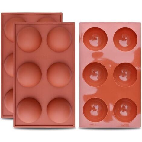 Moules à pâtisserie en silicone - Ensemble de 2 moules hémisphériques (6 cavités) - 29 x 17 x 3,5 cm - Parfait pour la confection de gâteaux et de chocolats (1/5)