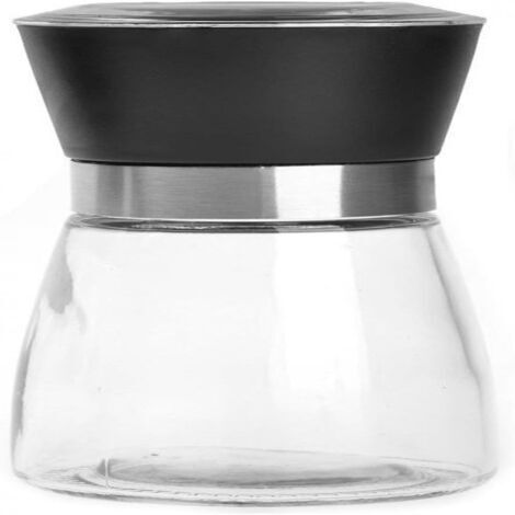 Moulin à poivre en verre noir avec mécanisme de broyage en céramique - taille de mouture réglable, 180 ml - pratique et élégant, idéal pour assaisonner vos plats. (1/5)