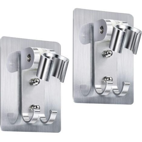 Support de pommeau de douche sans perçage - adhésif puissant, réglable, compatible avec toutes les surfaces lisses - 2 pièces, argent (1/4)