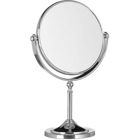 Miroir grossissant de comptoir, miroir rond rotatif double face, miroir de maquillage de bureau rétro, argent (1/4)