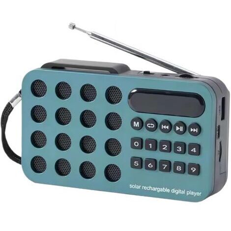 FENOPLASTICAHaut-parleur radio portable, radio solaire rechargeable pour la maison, le camping, les voyages (bleu).