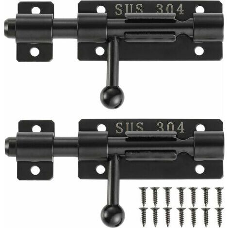 Loquets à boulon avec trou de serrure, serrures de porte coulissante en acier inoxydable 304, 4", noir, paquet de 2 (1/4)