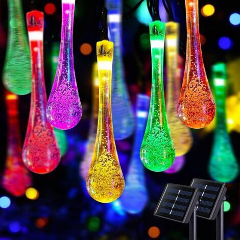 Guirlande lumineuse solaire en forme de goutte d'eau - 8 modes d'éclairage - Fête de mariage (colorée) - 12 mètres, 100 lumières (1/4)