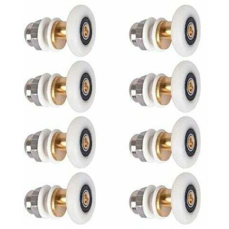 Huit roulettes pour portes de douche coulissantes, compatibles avec les salles de bains, 19 mm, adaptées à une utilisation en haut et en bas. (1/5)
