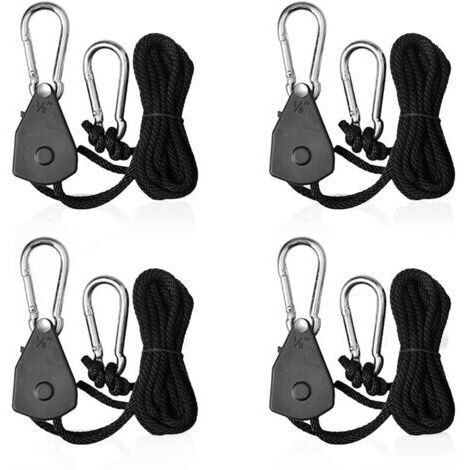 4pcs Adjustable Ratchet Rope Straps 1/8 Hook Tensioner Shade Sail Ratchet Ropes for Lights or Plants (1/4)
