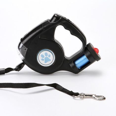 Laisse rétractable pour chien avec lumière LED, attache flexible automatique et sac à déjections (noir) (1 pièce) (1/5)