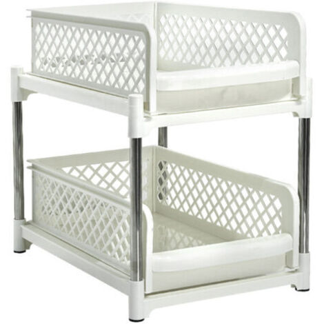 Étagère de rangement coulissante double couche en plastique blanc - 23 cm (9 pouces) (1/5)