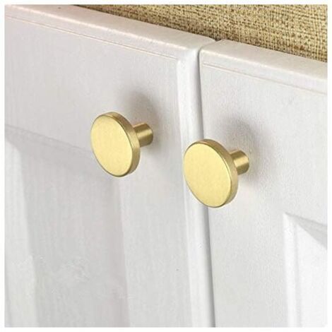 Paquet de 6 boutons de meubles en laiton brossé (28 mm), boutons de tiroir de commode dorés pour placards, couloirs, salles de bains (1/4)