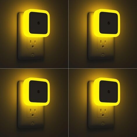 Veilleuses - Lot de 4 veilleuses à brancher sur le mur - Veilleuses à prise jaune - Convient aux chambres, salles de bains et couloirs (1/4)