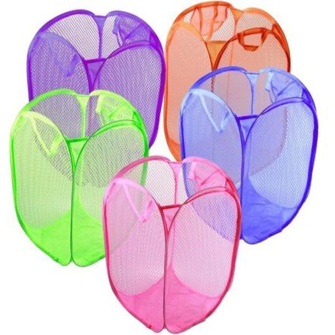 Un ensemble de 5 sacs à linge en filet, pliables et non pliables, est idéal pour ranger les vêtements, les jouets et autres produits de lessive. (1/4)